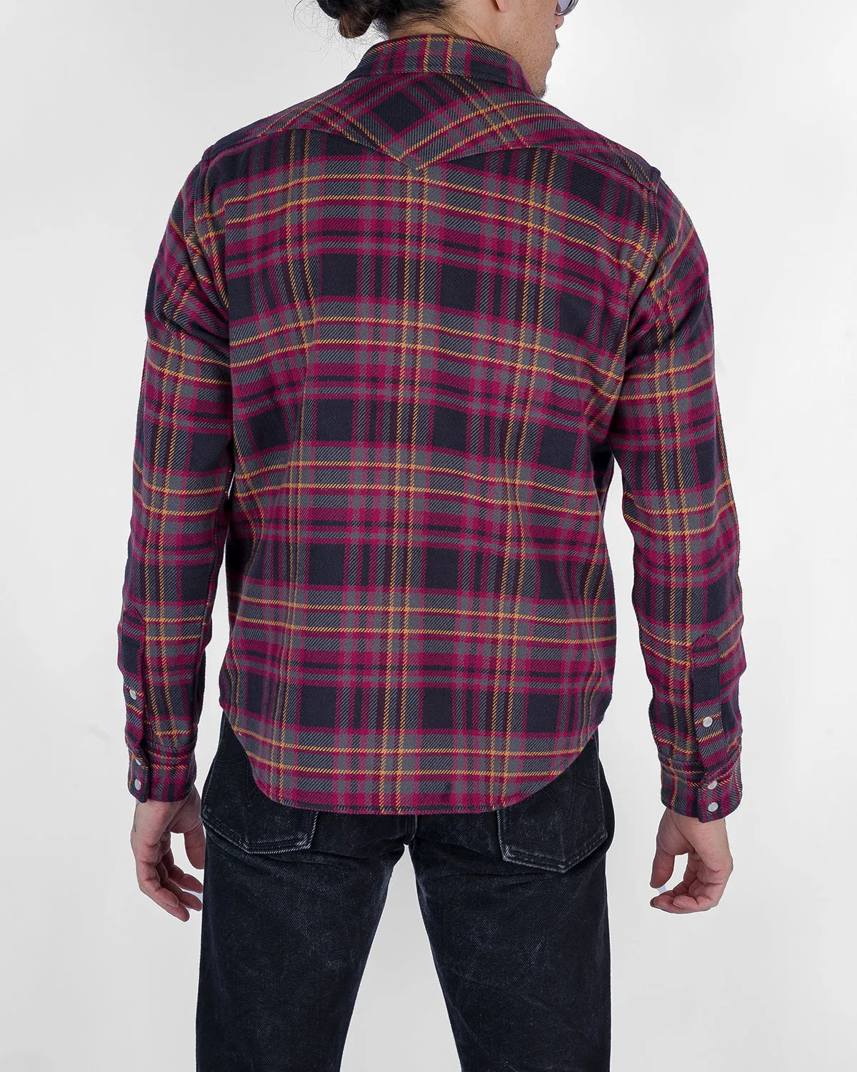 11oz Ultra Heavy Flannel Line Check Western Shirt - Grey