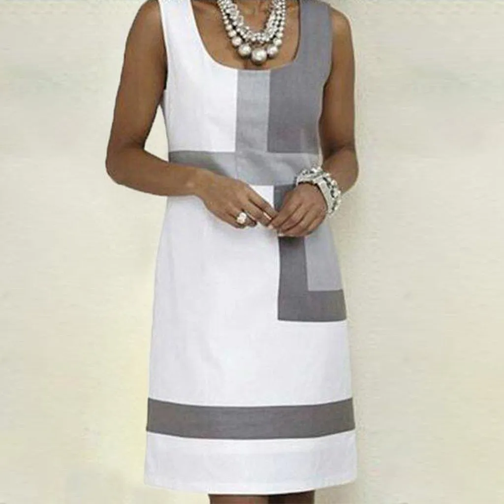 2019 Vintage Dress Women Casual Shift Geometric Print Dress Beach Sundress Designer O-Neck Sleeveless Mini Dresses Clothes