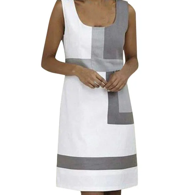 2019 Vintage Dress Women Casual Shift Geometric Print Dress Beach Sundress Designer O-Neck Sleeveless Mini Dresses Clothes