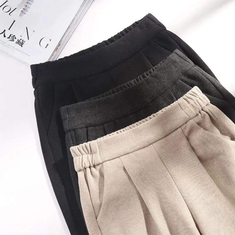 3 Colors Woolen Pants Women's Harem Pencil Pants 2024 Autumn Winter High Waist Elastic Korean Style Lady Suit Pants Trousers