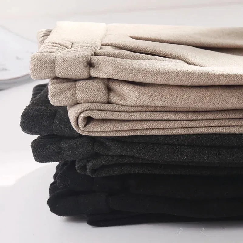 3 Colors Woolen Pants Women's Harem Pencil Pants 2024 Autumn Winter High Waist Elastic Korean Style Lady Suit Pants Trousers