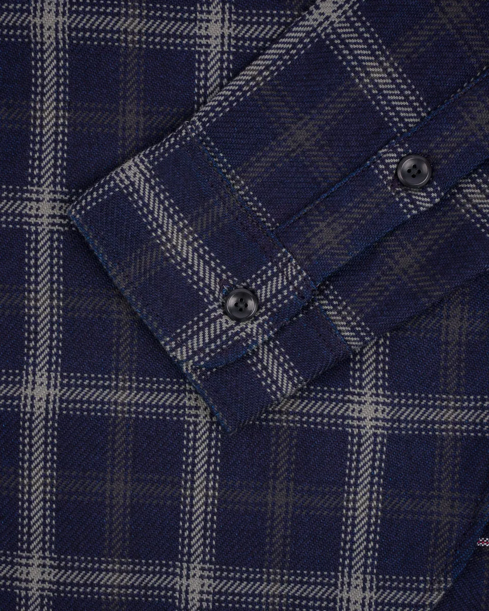 9oz Selvedge Indigo Check Flannel Work Shirt - Black