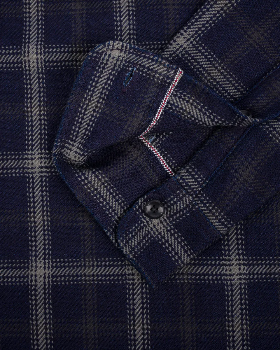 9oz Selvedge Indigo Check Flannel Work Shirt - Black