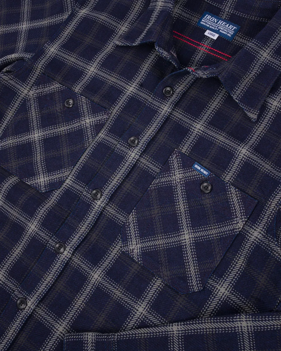 9oz Selvedge Indigo Check Flannel Work Shirt - Black