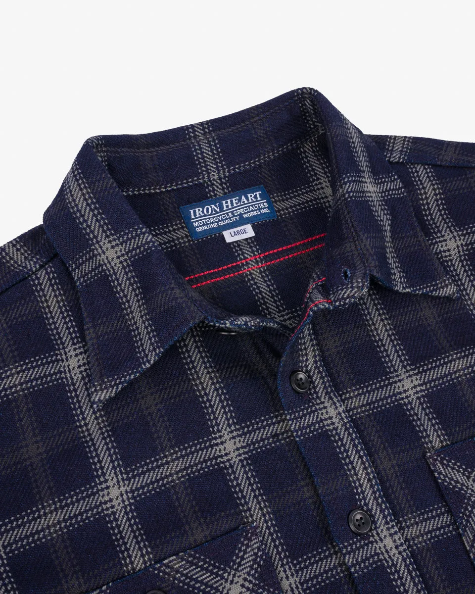 9oz Selvedge Indigo Check Flannel Work Shirt - Black