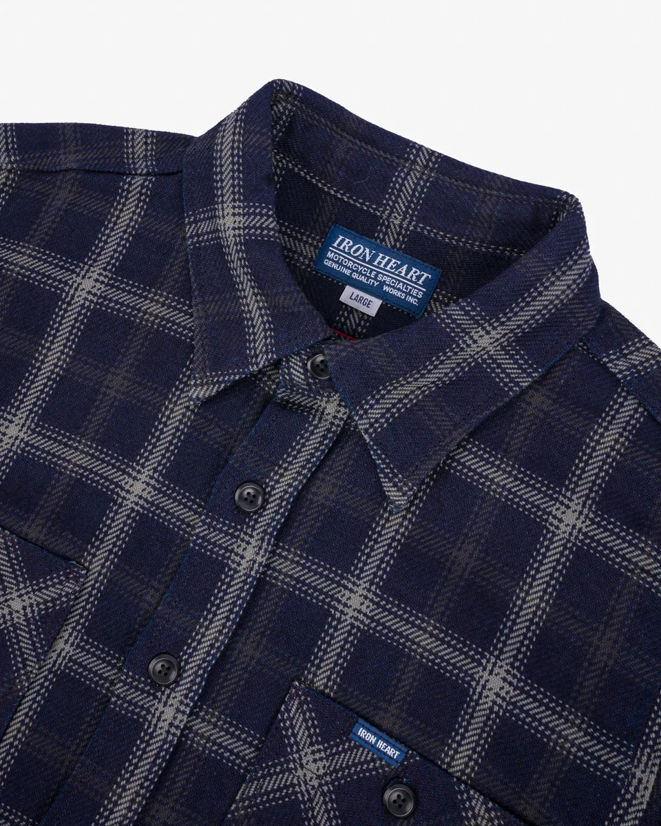 9oz Selvedge Indigo Check Flannel Work Shirt - Black
