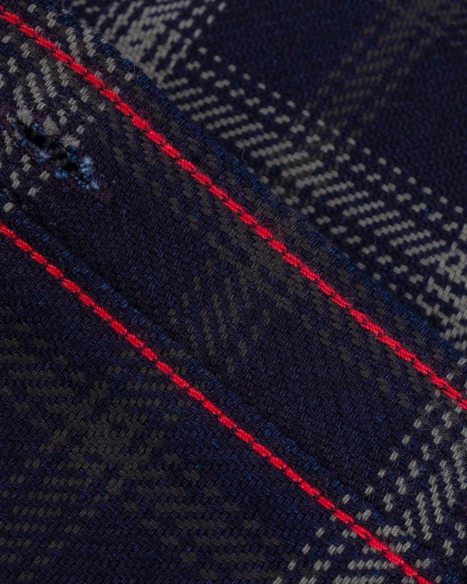 9oz Selvedge Indigo Check Flannel Work Shirt - Black