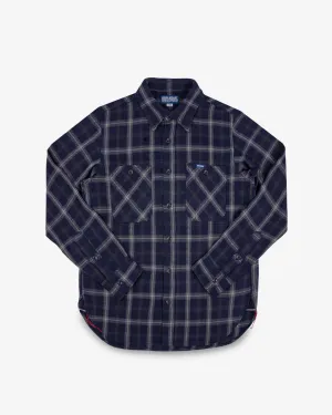 9oz Selvedge Indigo Check Flannel Work Shirt - Black