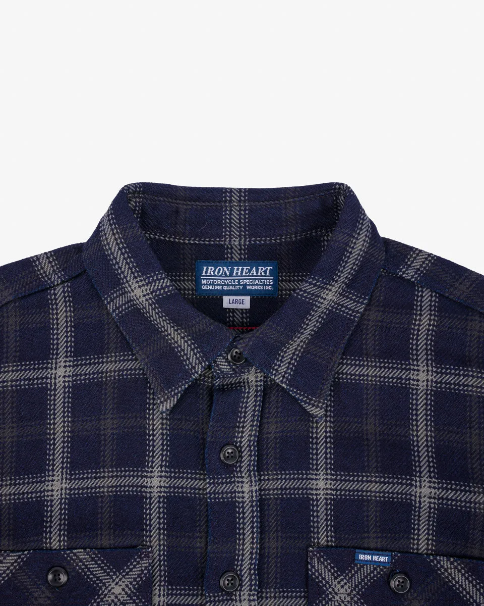 9oz Selvedge Indigo Check Flannel Work Shirt - Black