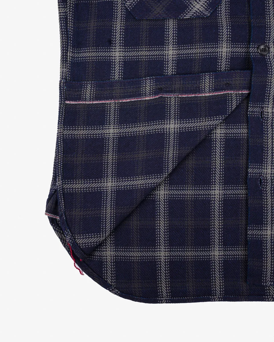 9oz Selvedge Indigo Check Flannel Work Shirt - Black