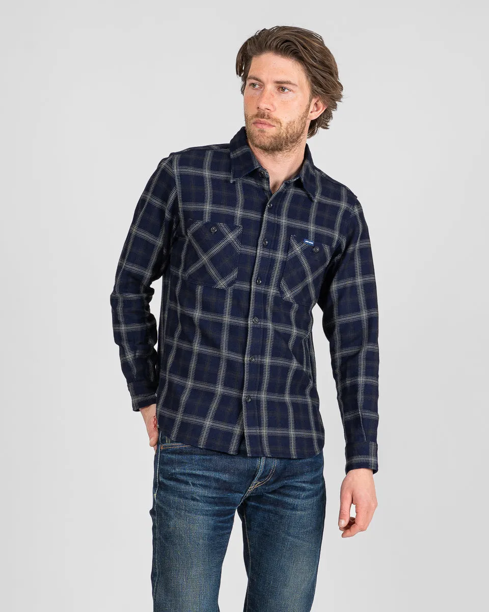 9oz Selvedge Indigo Check Flannel Work Shirt - Black