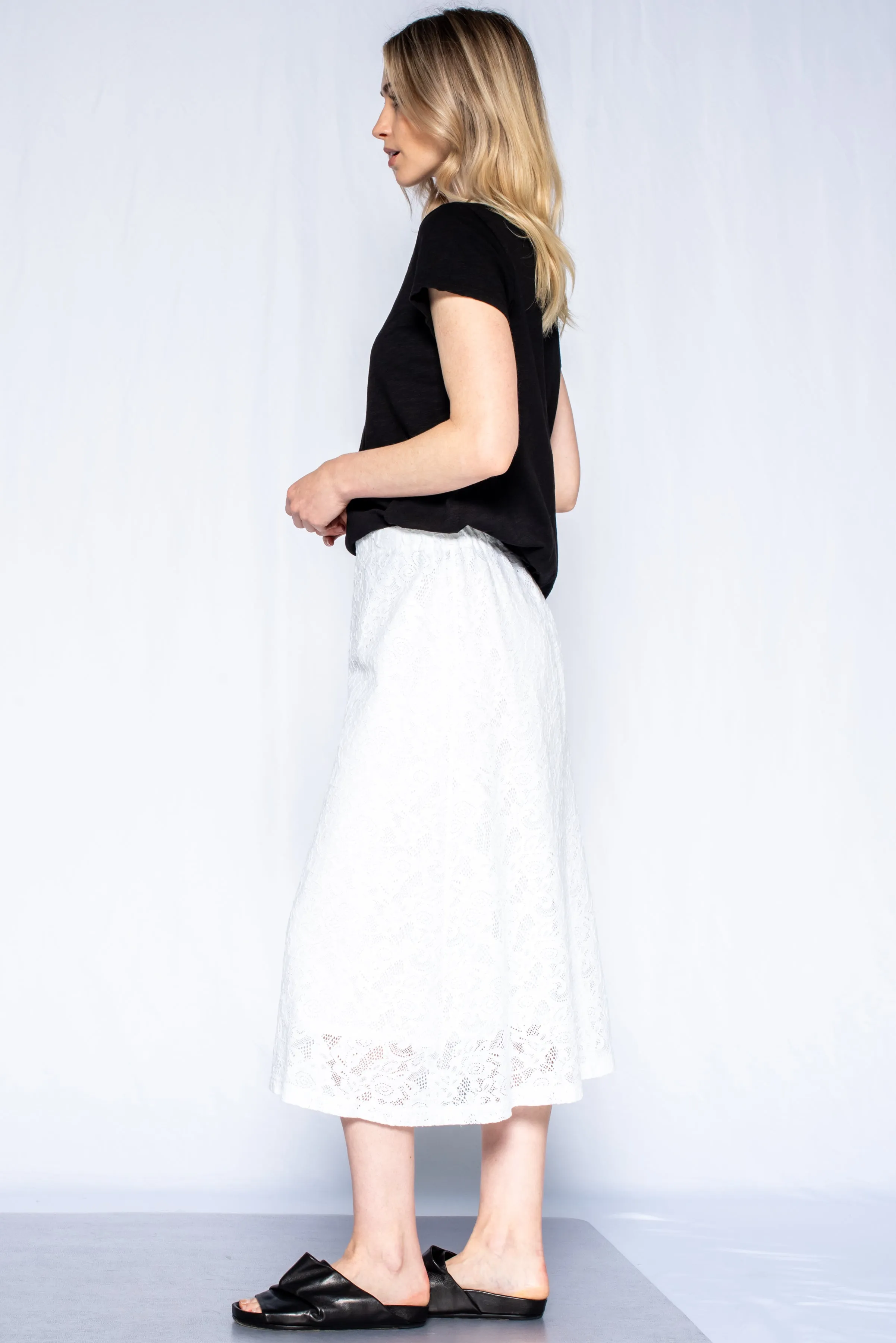 A-Line Lace Skirt Partial Lined Sheer Hem