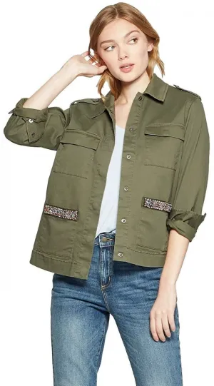 A New Day Women's Military Jacket with Pocket Beading