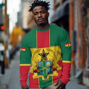 African Ghana Long Sleeve Shirt Flag with Coat of Arms Simple Design TS04