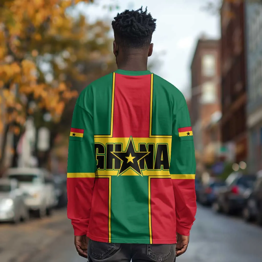 African Ghana Long Sleeve Shirt Flag with Coat of Arms Simple Design TS04