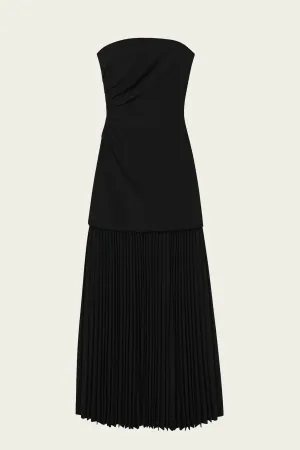 Austin Strapless Pleated Dress in Black