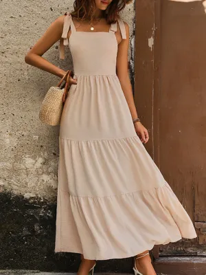 Backless Maxi Dress with Adjustable Straps and Tiered Skirt