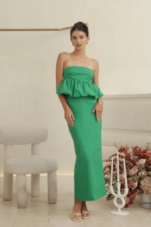 BIJOU DRESS Strapless Peplum Top and Pencil Skirt (Emerald Green Linen)