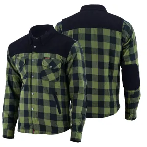 Bikers Gear Australia CE Rifster Lined with Kevlar Flannel Motorcycle Shirt Leather outside Pockets Army Green