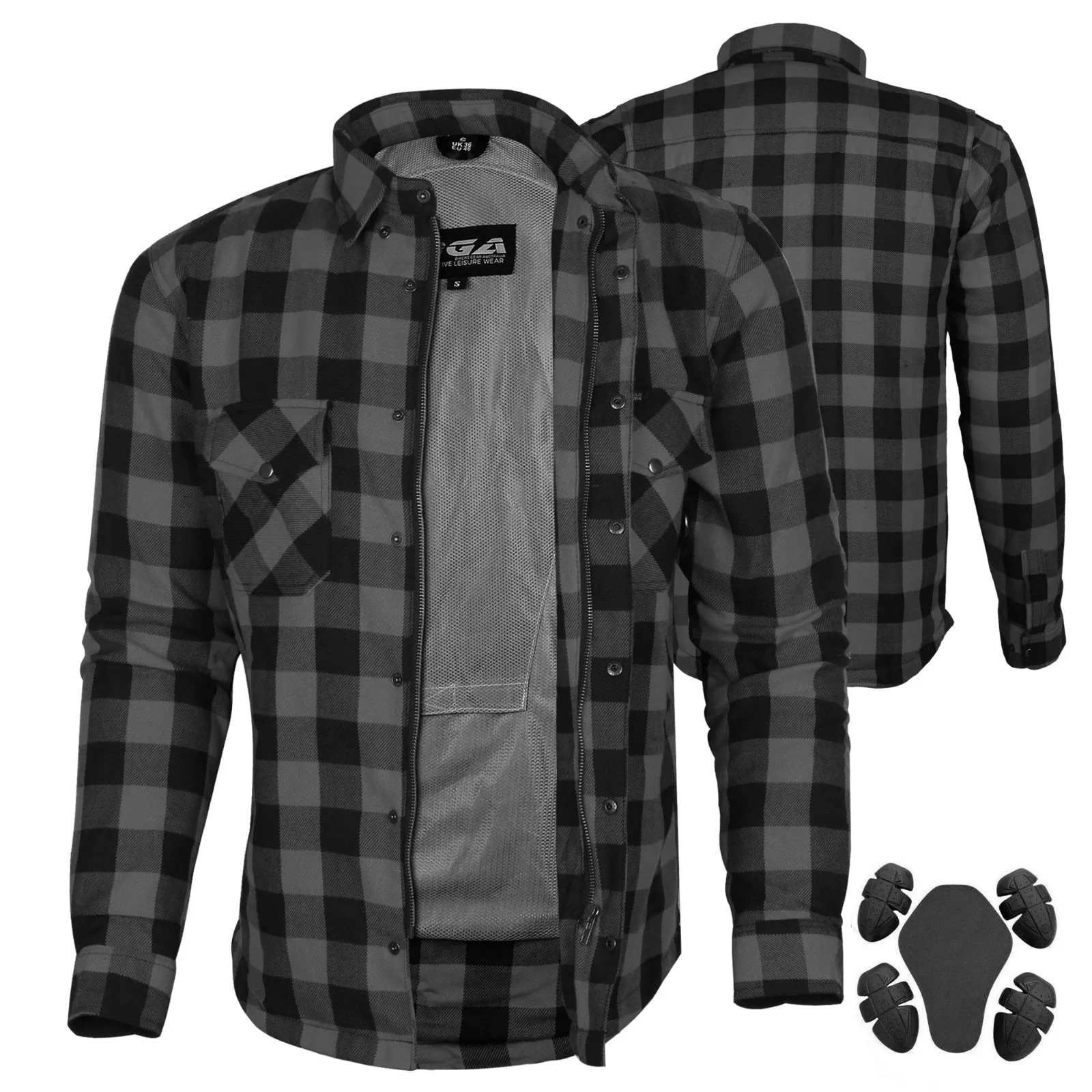 Bikers Gear Australia Exo Protective Lined with Kevlar Motorcycle Shirts Black / Grey