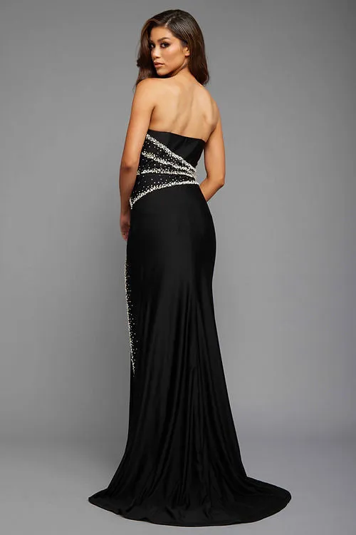 Black Strapless Fitted Ballgown W/Skirt Slit