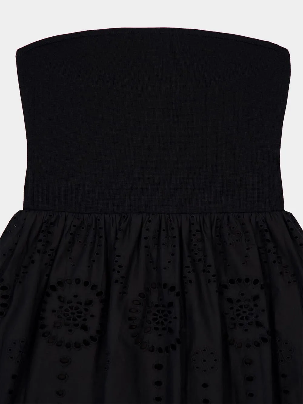 Black Strapless Knit and Broderie Dress