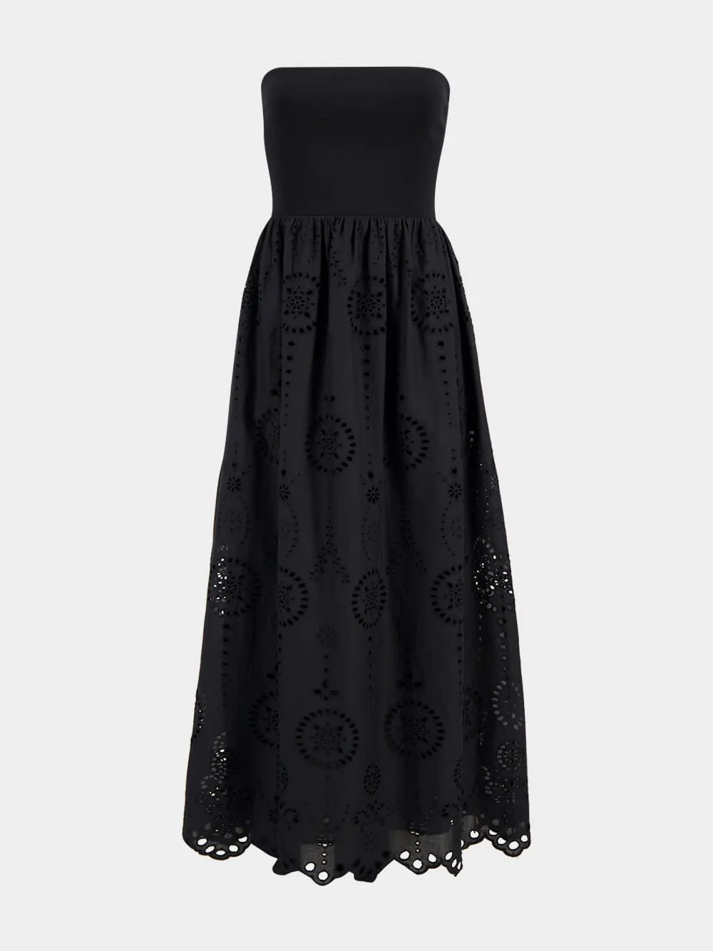 Black Strapless Knit and Broderie Dress