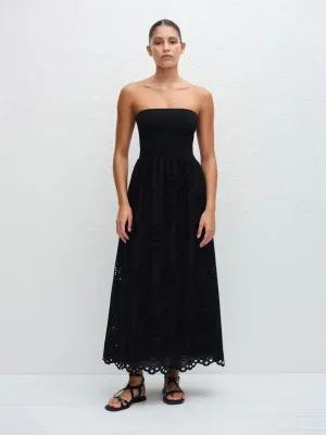 Black Strapless Knit and Broderie Dress