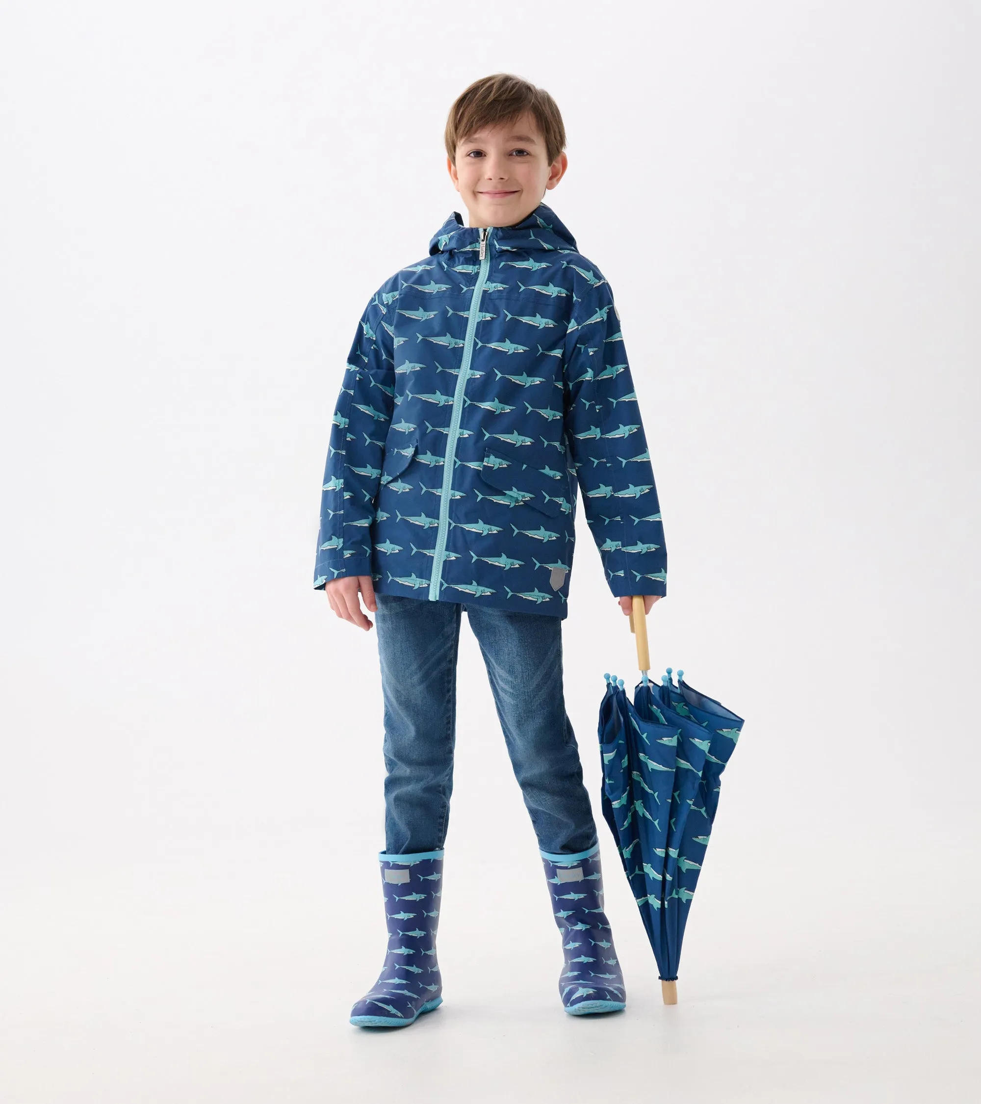 Boys Shark Tank Zip-Up Lightweight Rain Jacket