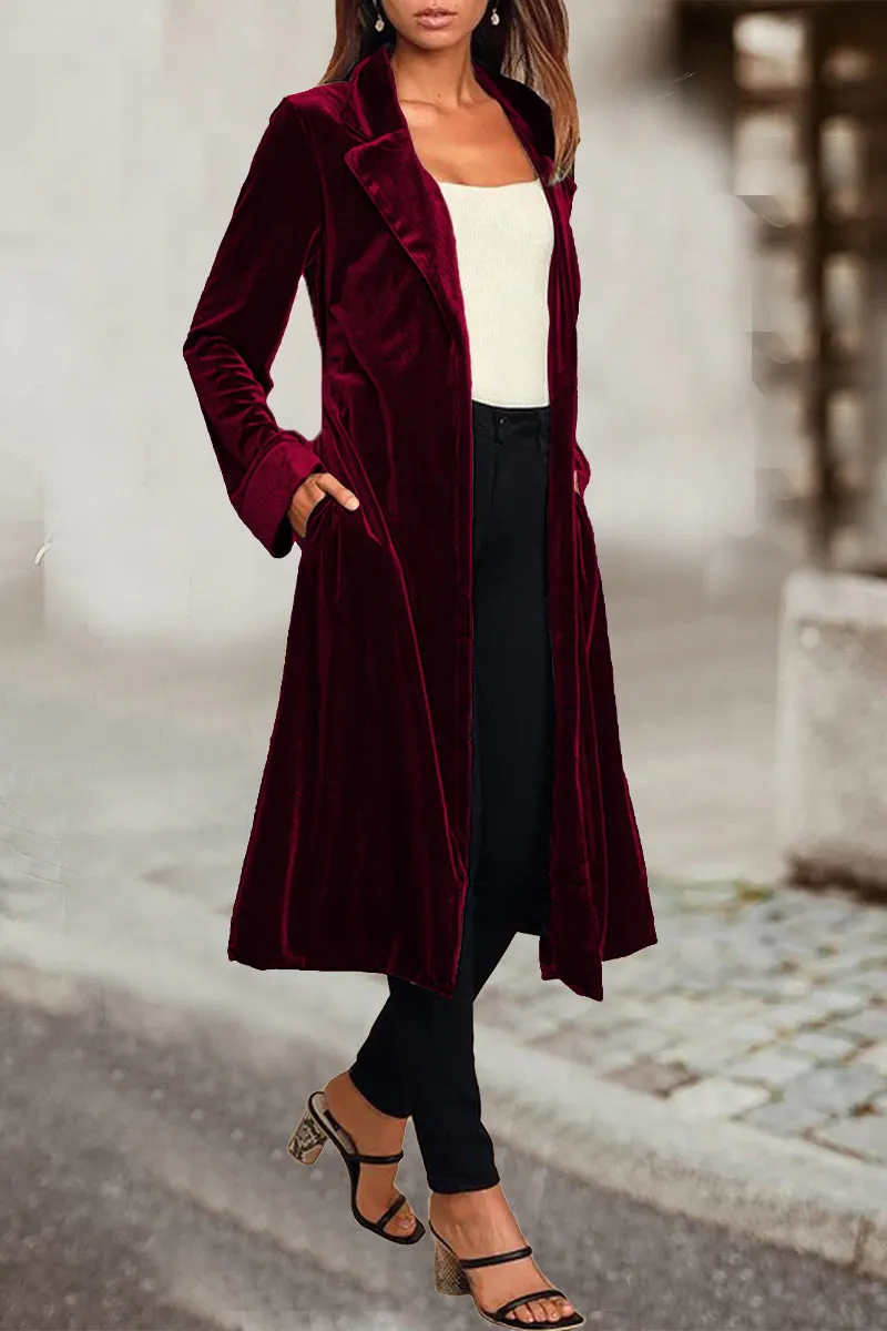 British Style Elegant Solid Pocket Turn-back Collar Outerwear(4 Colors)