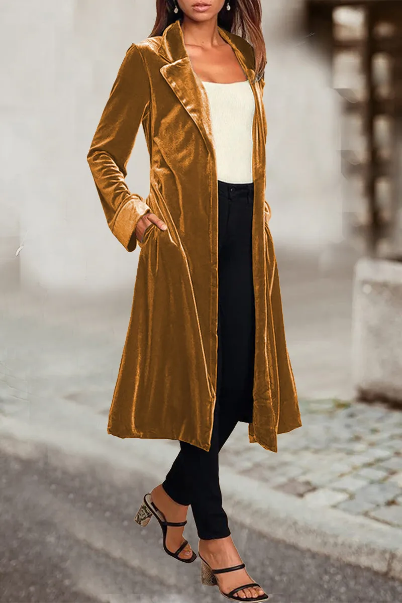 British Style Elegant Solid Pocket Turn-back Collar Outerwear(4 Colors)
