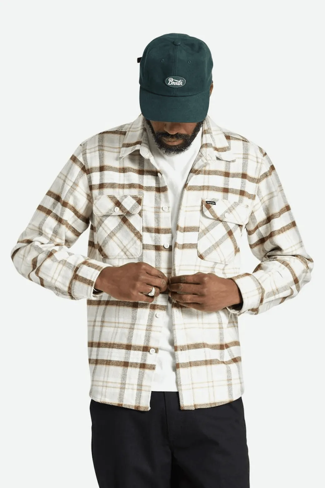 BRIXTON Bowery Heavy Weight L/S Flannel - Beige/Off White/Desert Palm