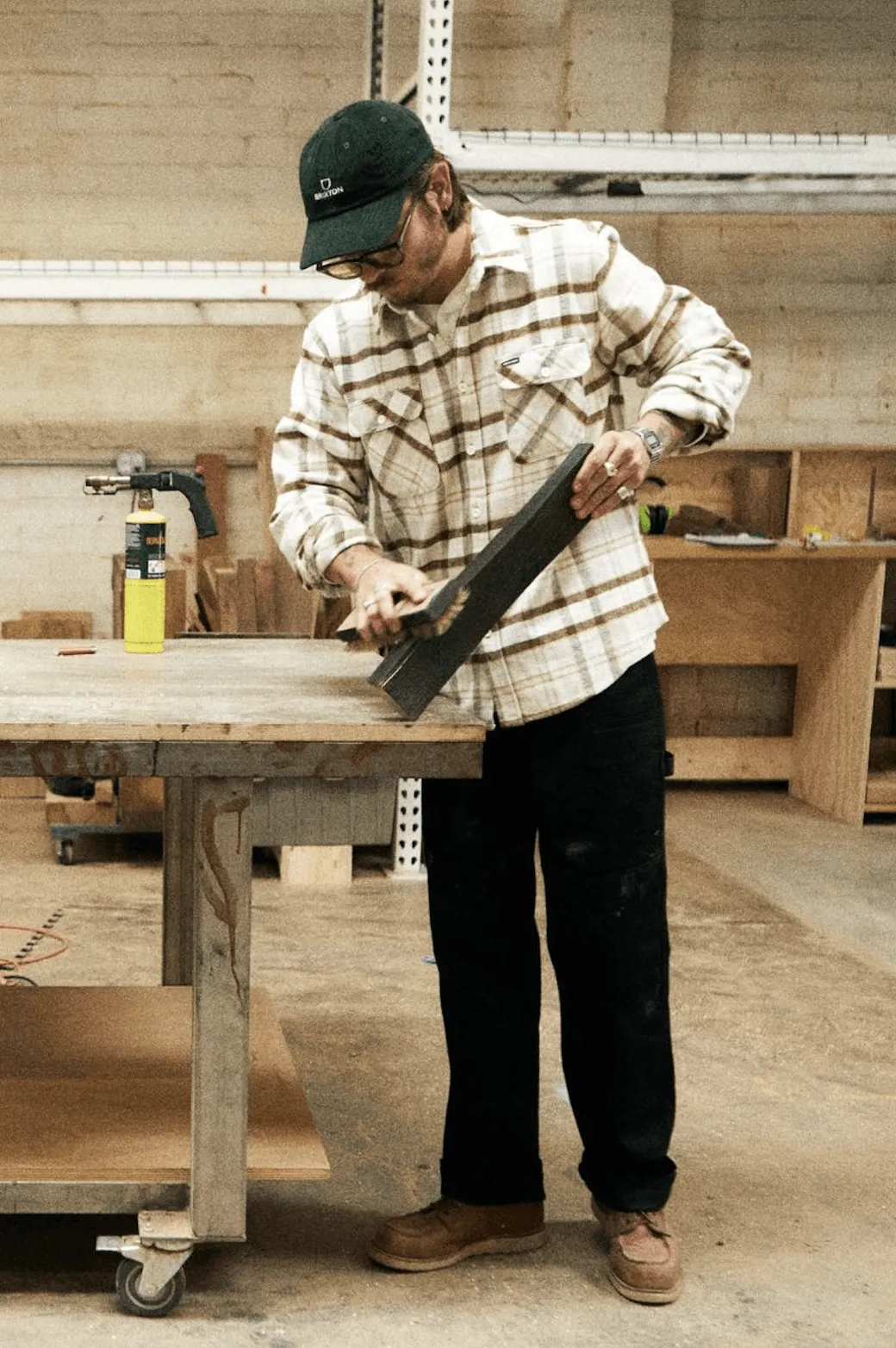 BRIXTON Bowery Heavy Weight L/S Flannel - Beige/Off White/Desert Palm
