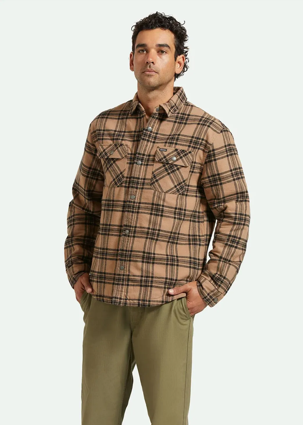 BRIXTON Bowery Quilted Flannel - Woodsmoke/Black