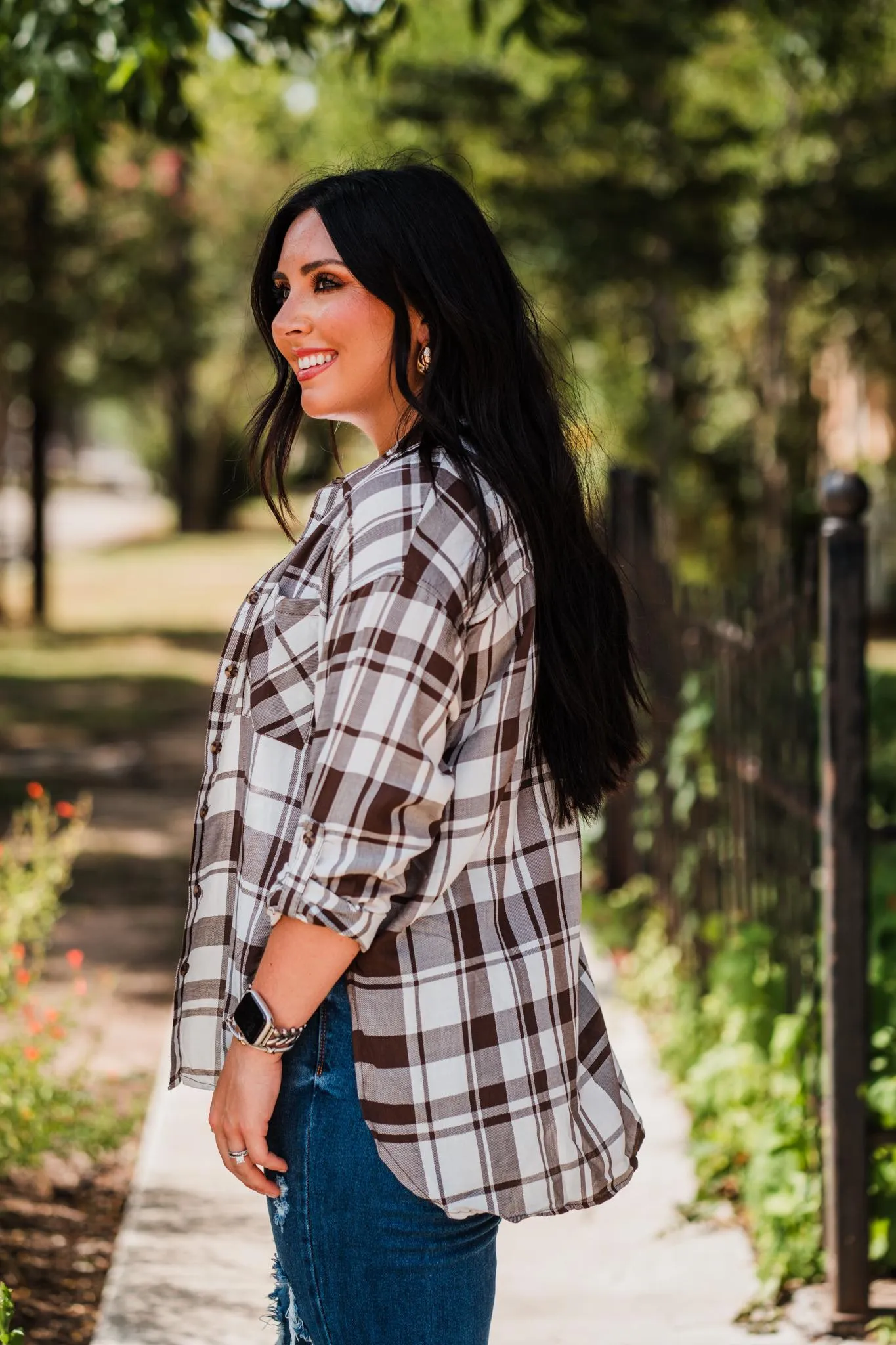 Brown and White Lightweight Plaid Button Shirt Pack (1/1/1)
