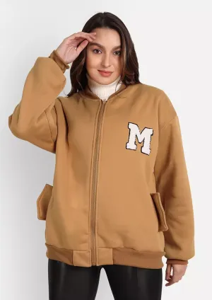 Brown Woolen Long Sleeve Varsity Jacket