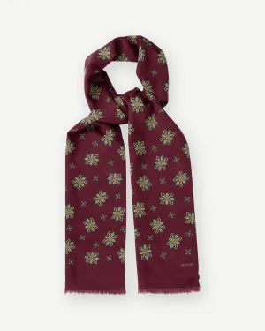 Burgundy Floral Print Wool Silk Scarf