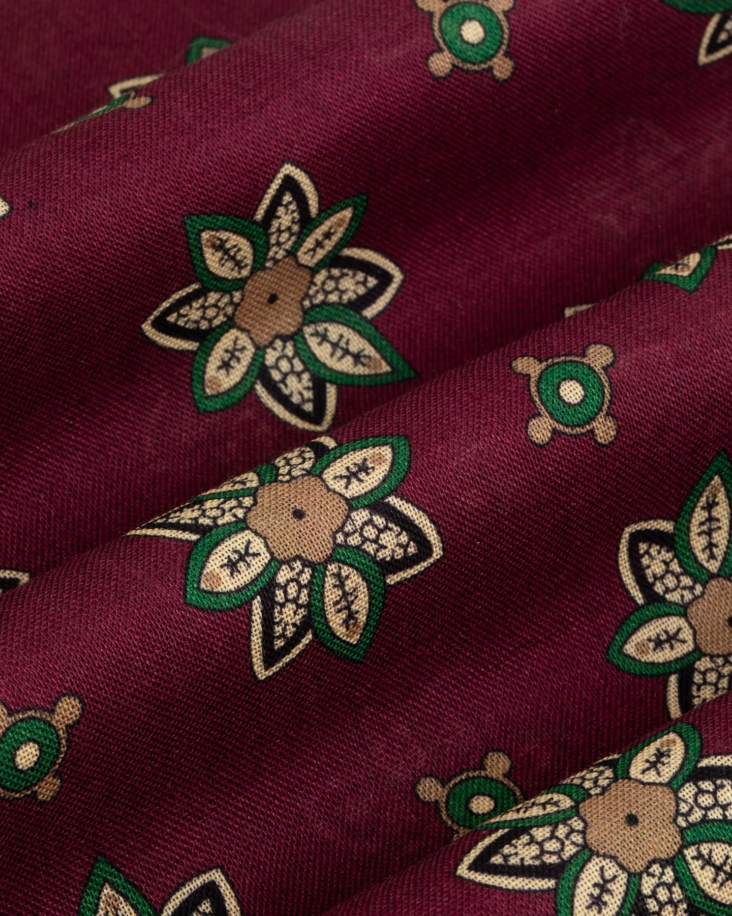 Burgundy Floral Print Wool Silk Scarf