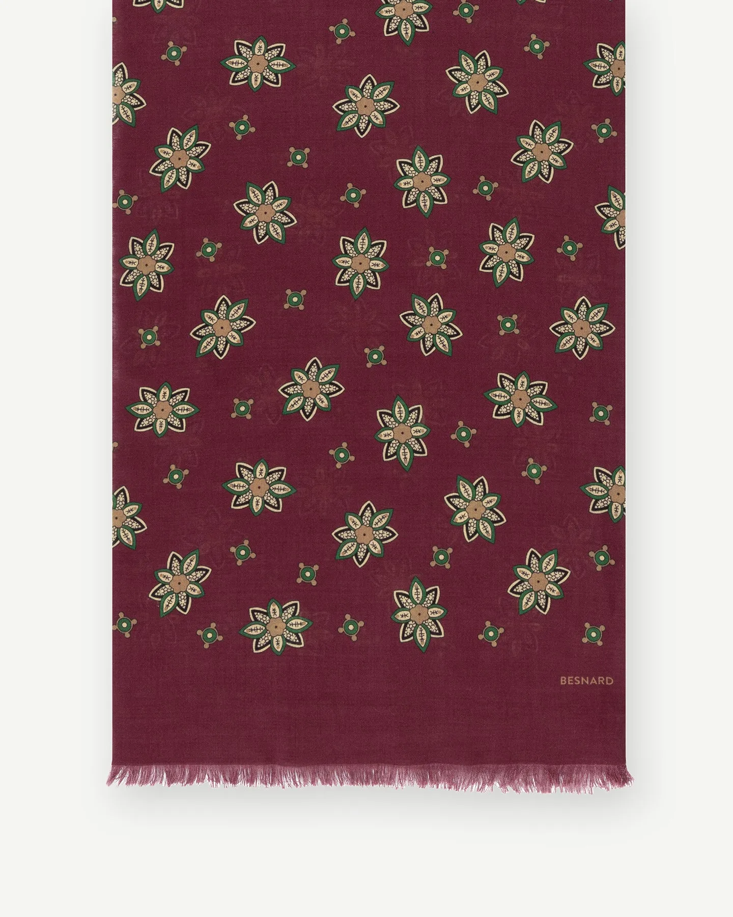 Burgundy Floral Print Wool Silk Scarf