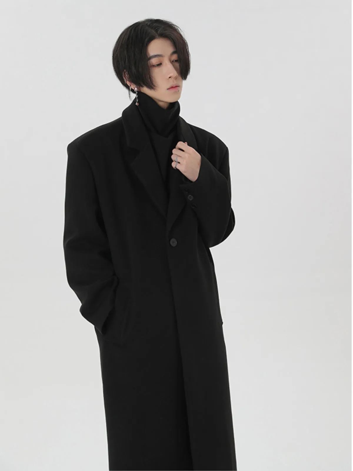 Cashmere Woolen Black Overcoat