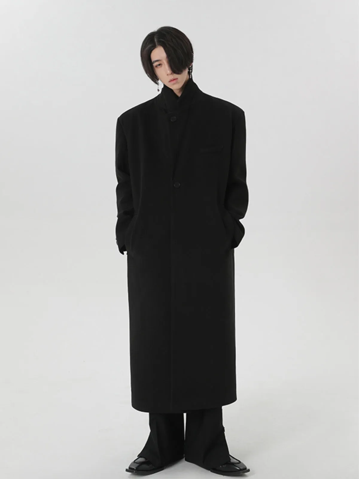 Cashmere Woolen Black Overcoat