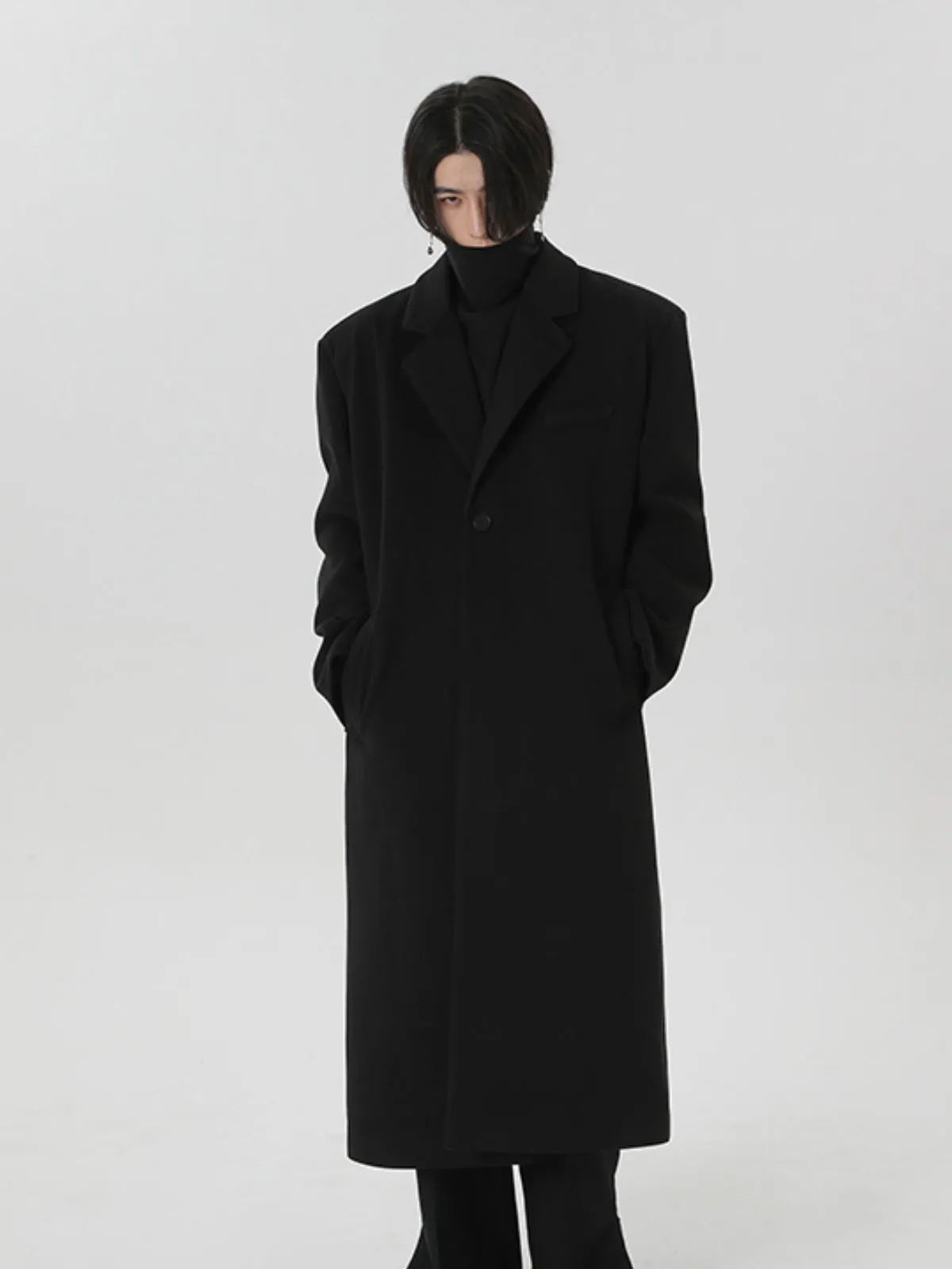 Cashmere Woolen Black Overcoat