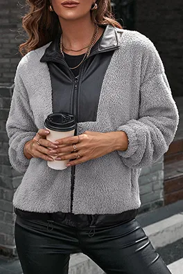 Casual Patchwork Zipper Turndown Collar Outerwear(4 Colors)