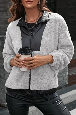 Casual Patchwork Zipper Turndown Collar Outerwear(4 Colors)