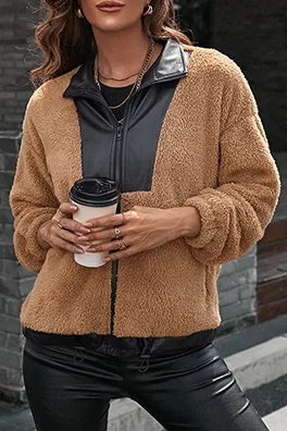 Casual Patchwork Zipper Turndown Collar Outerwear(4 Colors)