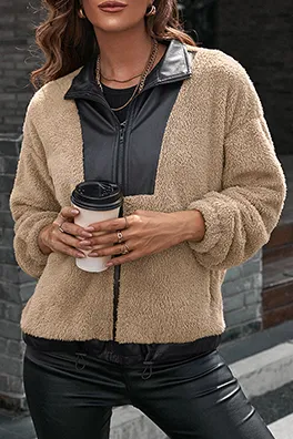 Casual Patchwork Zipper Turndown Collar Outerwear(4 Colors)