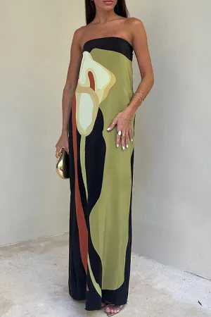 Casual Print Flowers Contrast Strapless Strapless Dresses