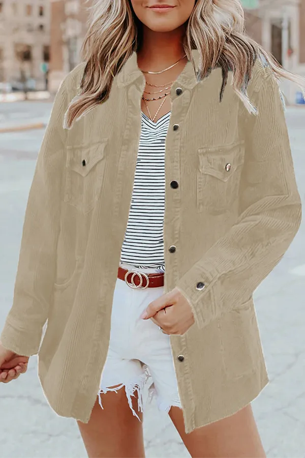 Casual Solid Pocket Buckle Turndown Collar Outerwear(7 Colors)
