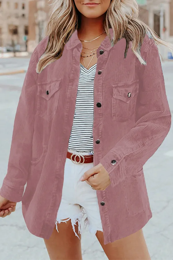 Casual Solid Pocket Buckle Turndown Collar Outerwear(7 Colors)