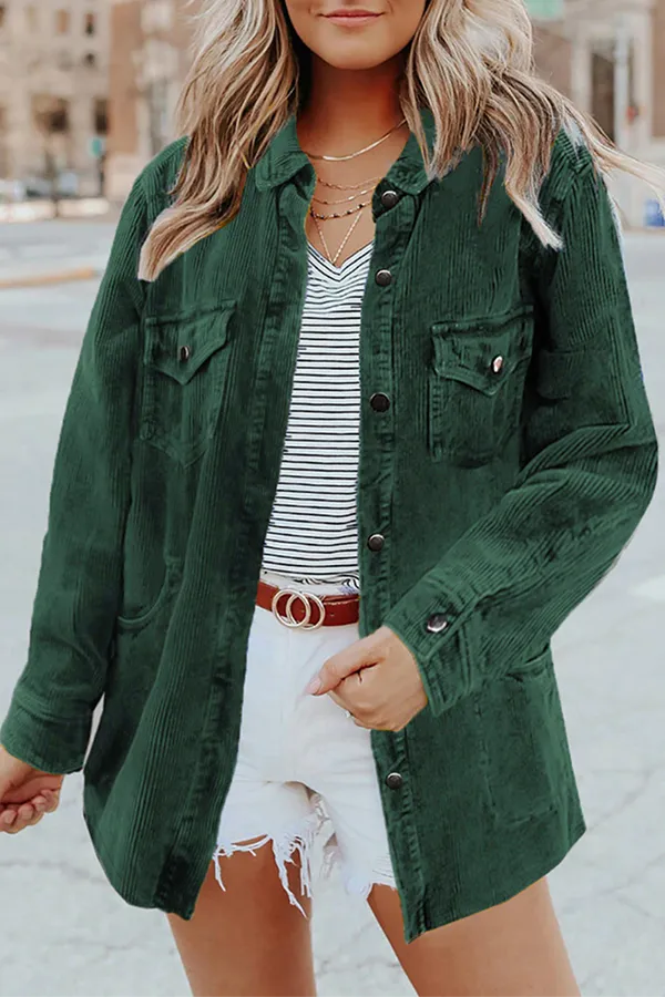 Casual Solid Pocket Buckle Turndown Collar Outerwear(7 Colors)